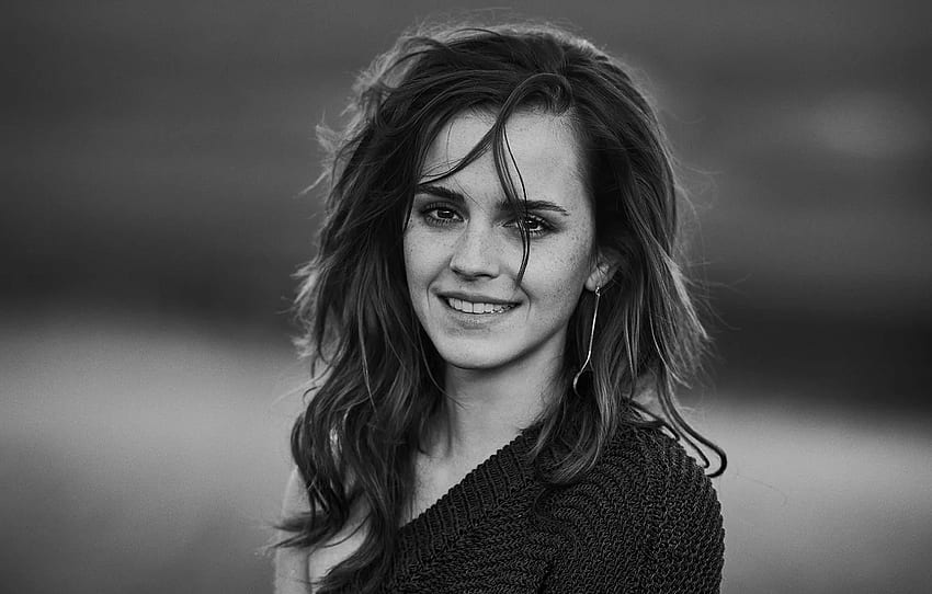 girl, black & white, actress, girl, Emma Watson, Emma Watson, hoot, smile, actress for , section девушки, Black and White Smile HD wallpaper