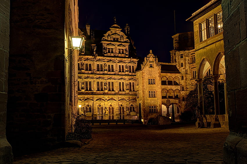 เยอรมนี ปราสาทไฮเดลเบิร์ก ถนนกลางคืน เมือง วอลล์เปเปอร์ HD