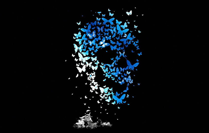 Skull, Butterfly, Child, Sake, Mathiole, Matheus Lopes Castro, Butterflys, Kid for , section минимализм, Skulls and Butterflies HD wallpaper