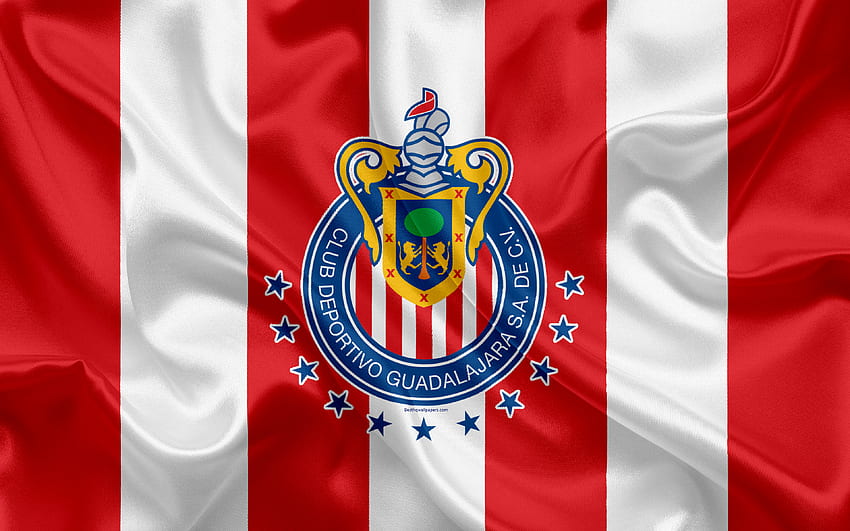 Guadalajara Chivas FC, , meksykański klub piłkarski, emblemat, logo Chivas, znak, piłka nożna, Primera Division, Mistrzostwa Meksyku w piłce nożnej, Guadalajara, Meksyk, jedwabna flaga z rozdzielczością. Wysoka jakość, Guadalajara Meksyk Tapeta HD