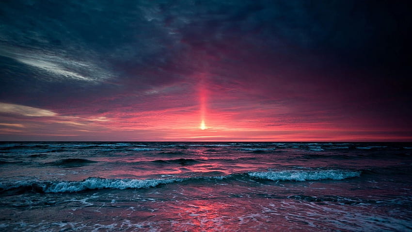 Mor Sahilde Gün Batımı . Okyanus Üzerinden Günbatımı. 2019'da Gezilecek Yerler, Estetik Günbatımı HD duvar kağıdı