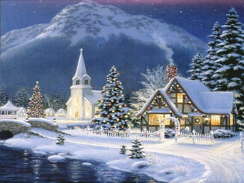 Artificial Christmas Snow & Paintings – Christmas Wishes, Classic Christmas HD wallpaper
