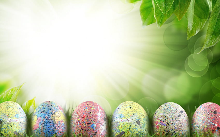 Selamat Paskah!, biru, telur, merah muda, hijau, paskah Wallpaper HD