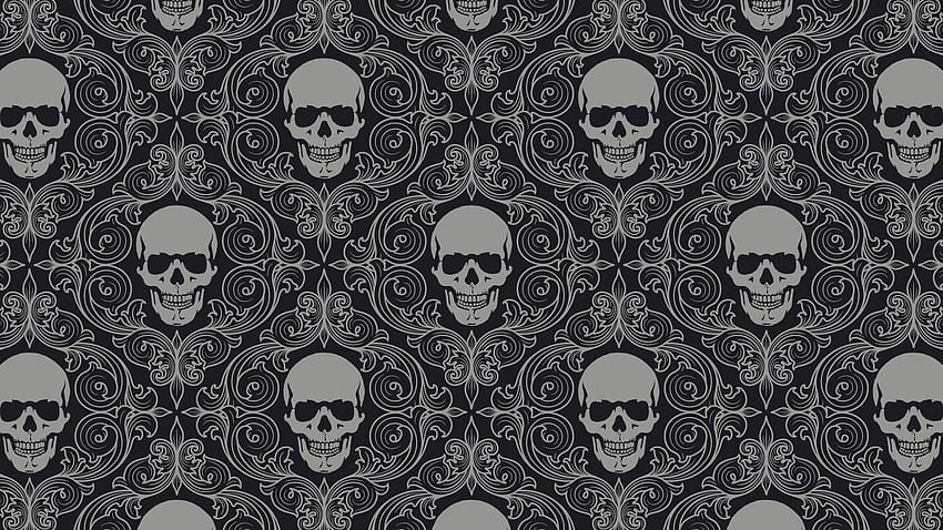 skulls, pattern, vector, ornaments, repeat HD wallpaper