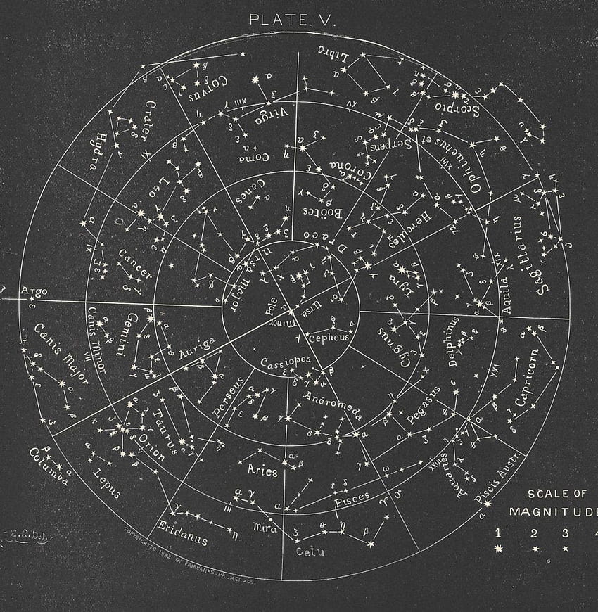 Antique Astronomy Print Lithograph Original Book Plate Star Chart by. Constellations, carte des étoiles, carte des constellations Fond d'écran de téléphone HD