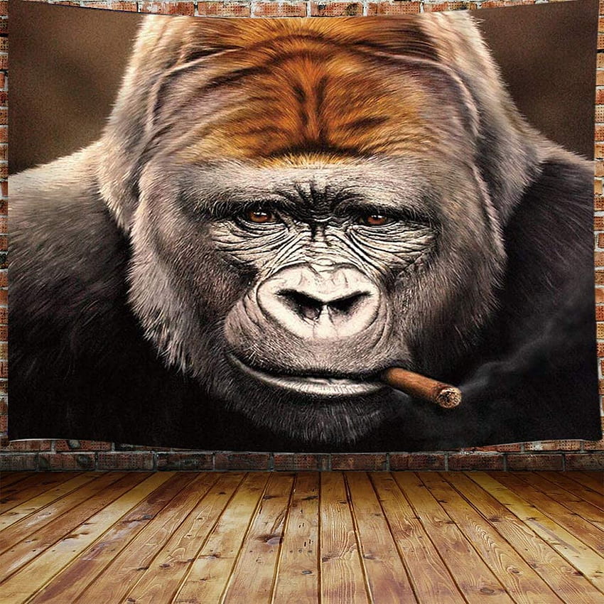 Funny Animals Tapestry, Hippie Cool Gorilla Smoking Cigar Tapestry Wall Hanging for Bedroom, Wild Animal Orangutan Tapestry Home Decor (71W X 60H): Everything Else HD phone wallpaper