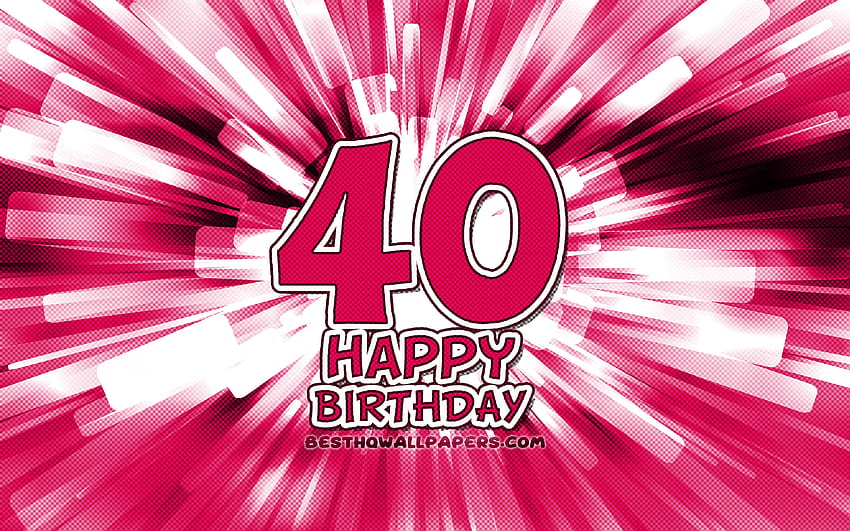 Feliz cumpleaños número 40, rayos abstractos púrpuras, fiesta de cumpleaños, creativo, feliz cumpleaños de 40 años, fiesta de cumpleaños número 40, cumpleaños feliz de 40 años, arte de dibujos animados, concepto de cumpleaños, cumpleaños número 40 para con resolución fondo de pantalla