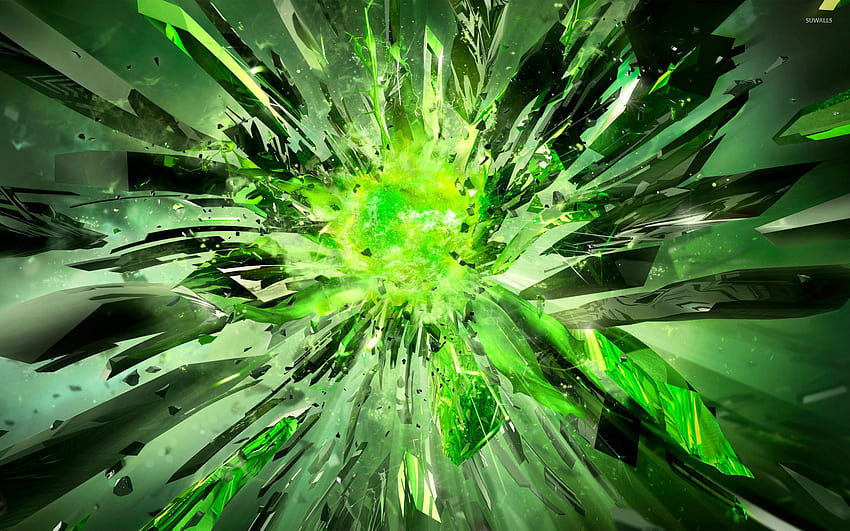 Glass particles - 3D, Green Glass HD wallpaper