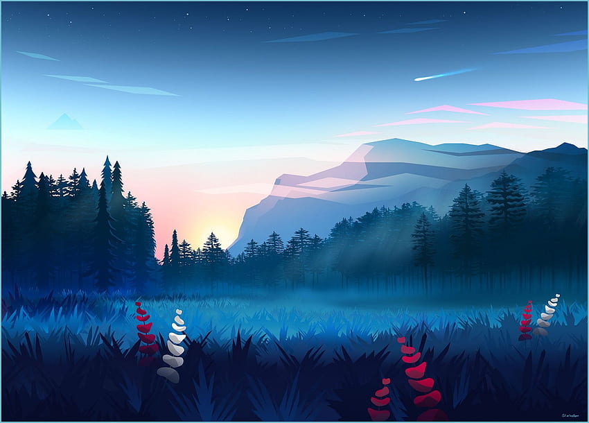 Arte de montaña - de arte de montaña superior - arte, Arte de puesta de sol azul fondo de pantalla