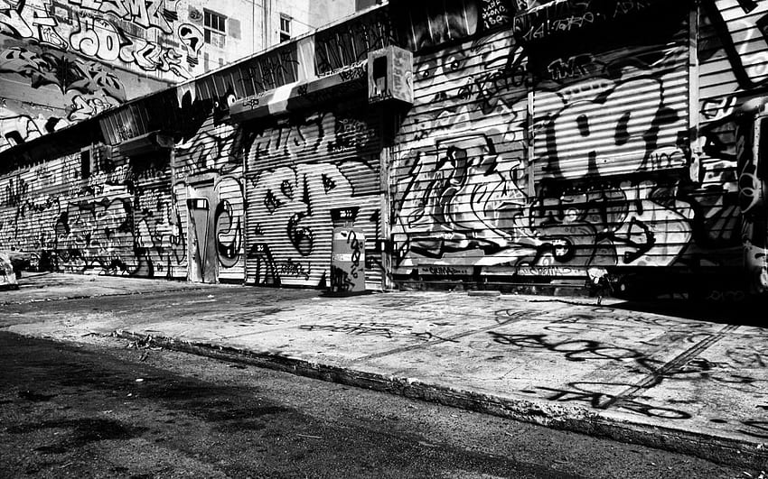 Urban graffiti street // black & white. Graffiti HD wallpaper