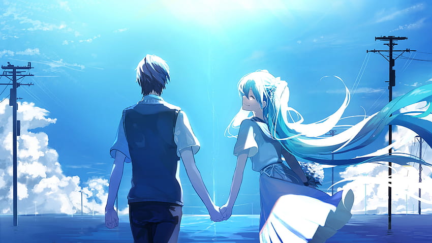 Pasangan Anime Berpegangan Tangan Hatsune Miku, Anime, , , Latar Belakang, dan Wallpaper HD