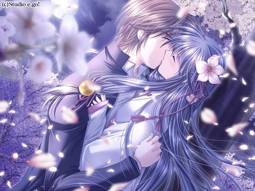 spring kiss., kiss, flowers, anime HD wallpaper