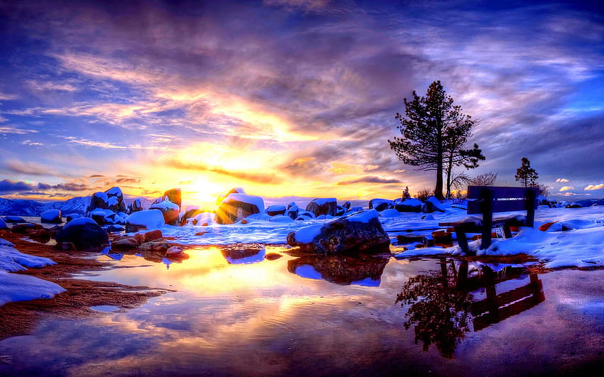 Winterlandschaft [2560 x 1600] Unbekannter Graphiker. Strandsonnenuntergang, Winterlandschaft, Winterhintergrund HD-Hintergrundbild