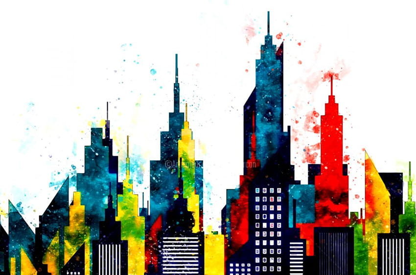 다채로운 뉴욕시 스카이라인 디지털 아트 By Radu - Colorful Nyc Skyline Art, New York Illustration HD 월페이퍼