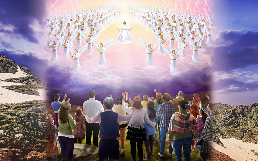 İsa'nın İkinci Gelişi, Cennet, insanlar, melekler, İsa HD duvar kağıdı