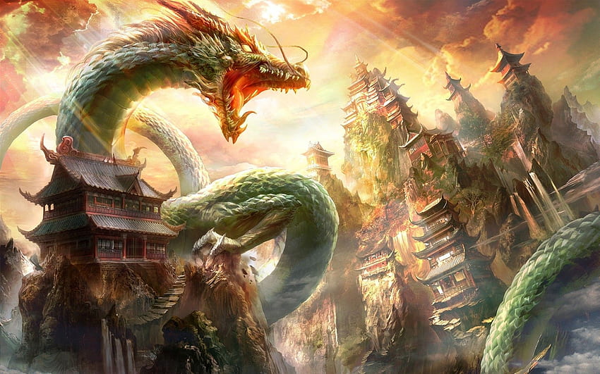 Japanese Dragon, Blazing Dragon HD wallpaper