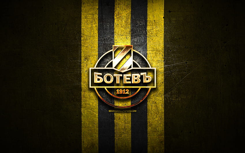 Botev Plovdiv FC, ouro logotipo, Parva liga, metal amarelo de fundo, futebol, búlgaro clube de futebol, Botev Plovdiv logotipo, PFC Botev Plovdiv papel de parede HD