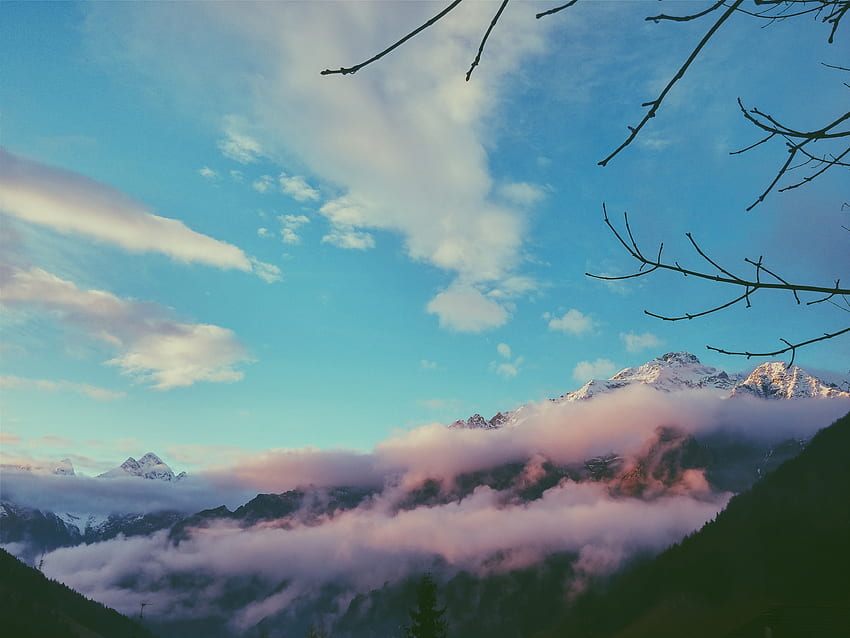 Natura, niebo, góry, wierzchołek, góra, mgła Tapeta HD