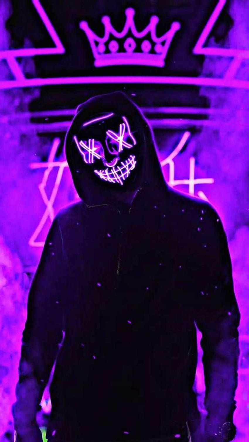 Неонова маска за Хелоуин. Purple, Smoke, Joker iphone, Neon Purge HD тапет за телефон
