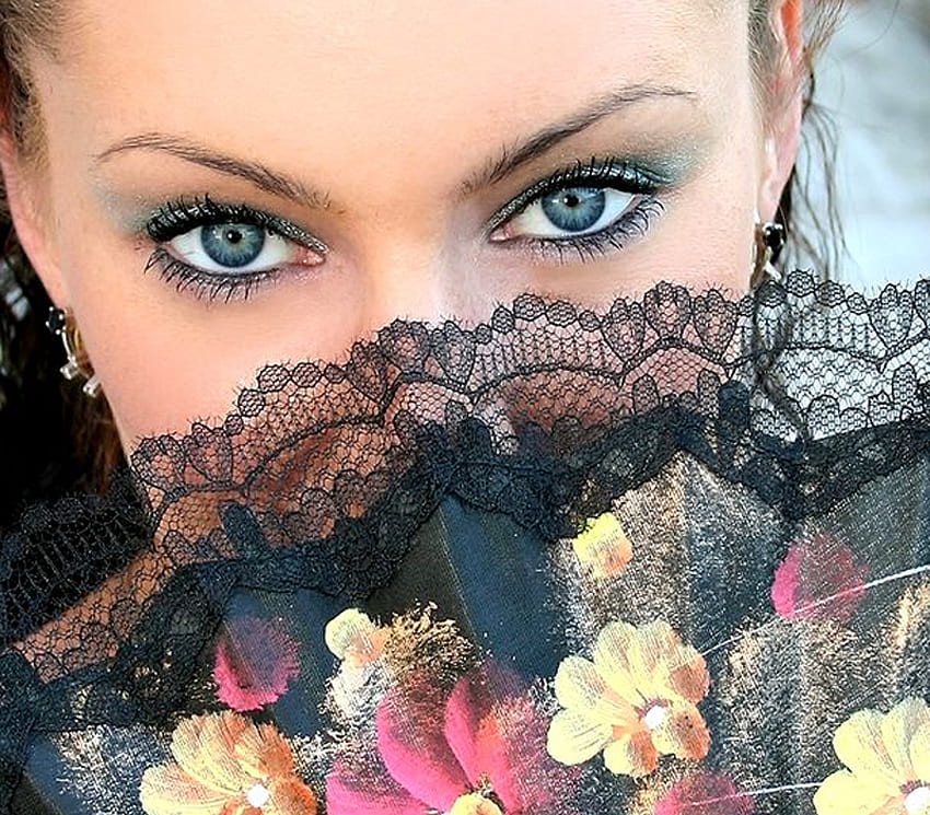 Blue eyes, blue, model, eyes, woman, fan HD wallpaper