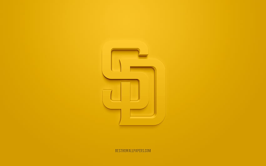 Godło San Diego Padres, kreatywne logo 3D, żółte tło, amerykański klub baseballowy, MLB, San Diego, USA, San Diego Padres, baseball, insygnia San Diego Padres Tapeta HD