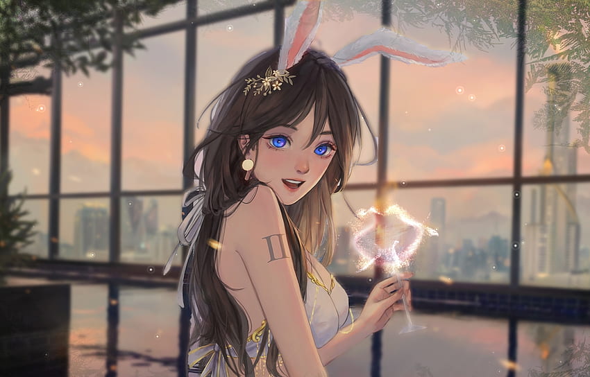 Garota elfa de olhos azuis, fantasia, anime papel de parede HD