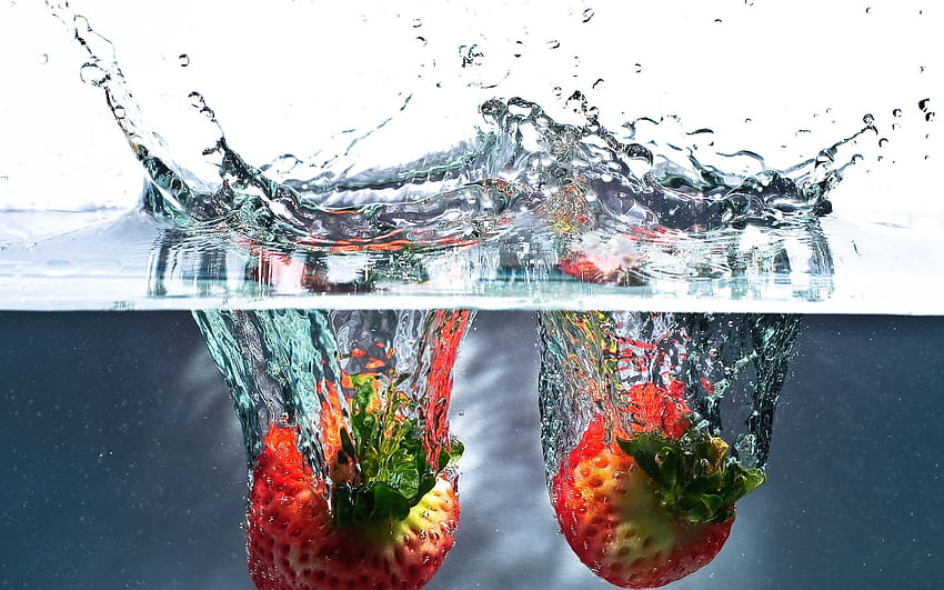Water, Food, Strawberry, Spray, Splash HD wallpaper