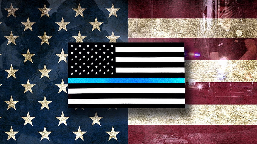 Inspirierende Flagge der Strafverfolgungsbehörden mit dünner blauer Linie, um sich inspirieren zu lassen - links vom Hudson HD-Hintergrundbild