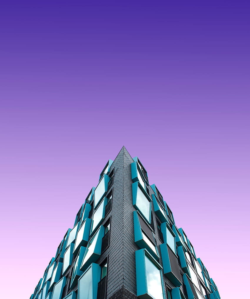 Edificio, cielo púrpura, mínimo, arquitectura. fondo de pantalla del teléfono