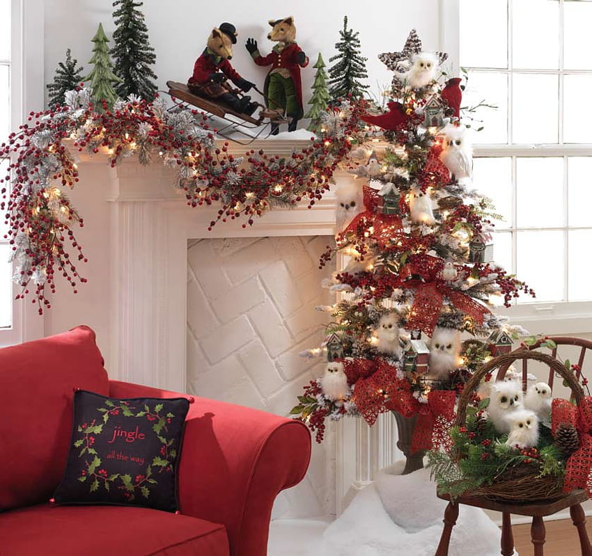 Weihnachtsdekoration, Dekoration, Kaminsims, gemütlich, Weihnachten, Zuhause HD-Hintergrundbild