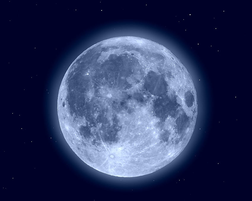 Blue moon, shining, glow, night HD wallpaper
