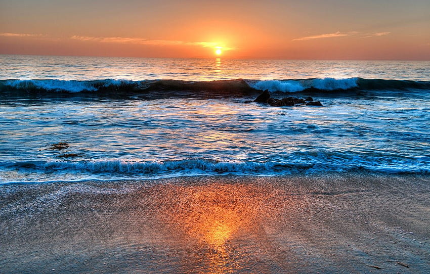 sea, the sky, clouds, sunset, wave, USA, California, Laguna Beach for , section природа, California Beach Sunrise HD wallpaper