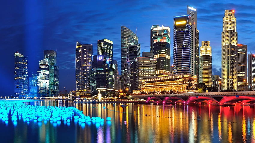 Пейзажна графика на висока сграда., Пейзаж на Сингапур HD тапет