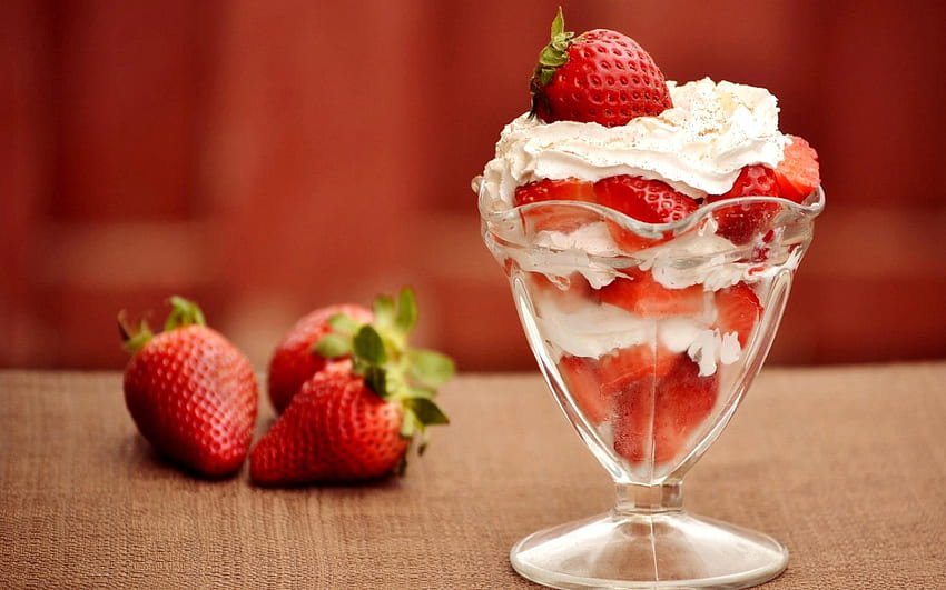 crème glacée à la fraise, fraise, graphie, fraises, dessert, tasse, crème glacée, SkyPhoenixX1, abstrait, fruit, crème, glace Fond d'écran HD