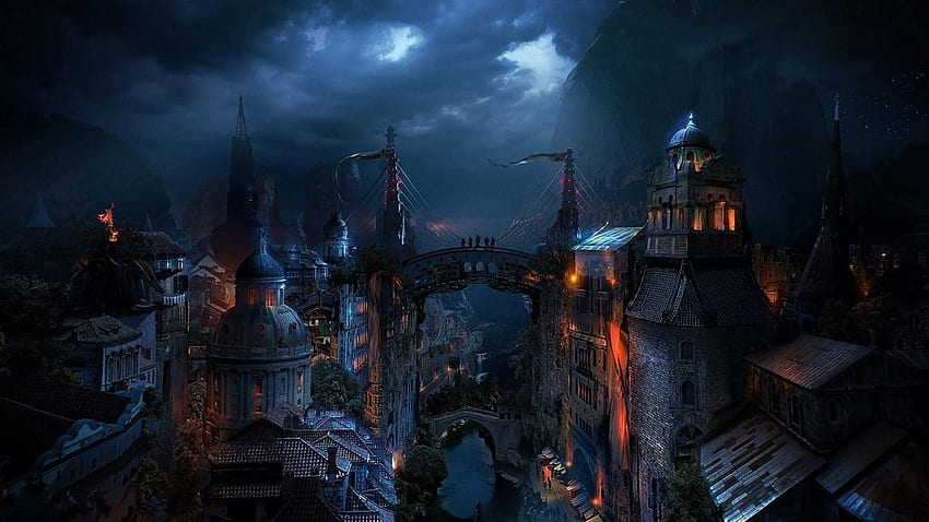 Città di fantasia, città medievale Sfondo HD