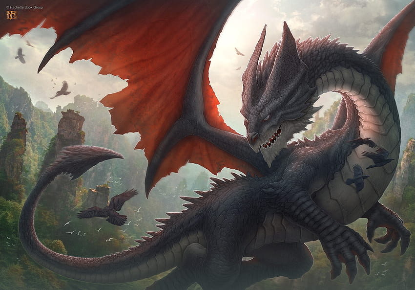 Dragon, wing, red, kerem beyit, art, fantasy HD wallpaper