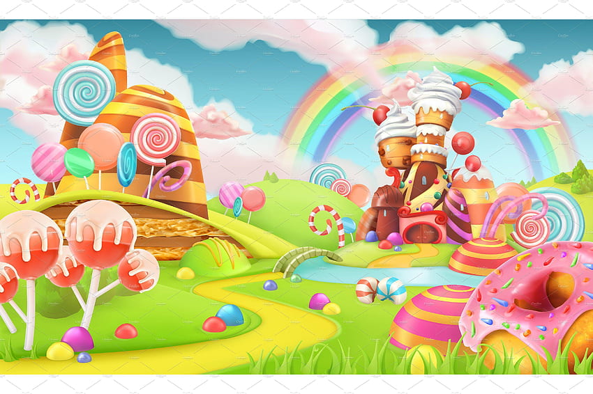 de tierra de caramelo, dibujos animados de caramelo fondo de pantalla