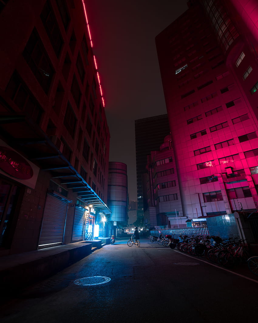 Gece, Şehir, Karanlık, Neon, Sokak HD telefon duvar kağıdı