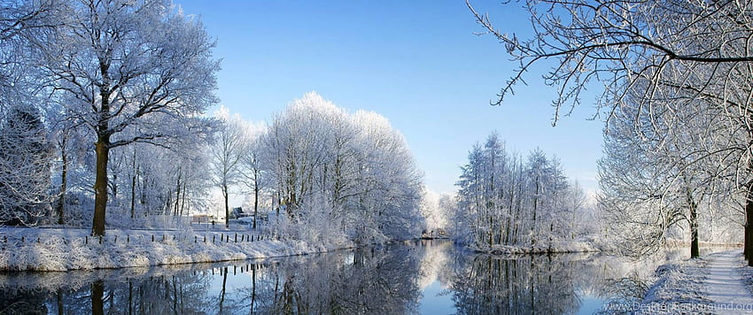 Красиви природни сцени зимен фон, 3440X1440 зима HD тапет