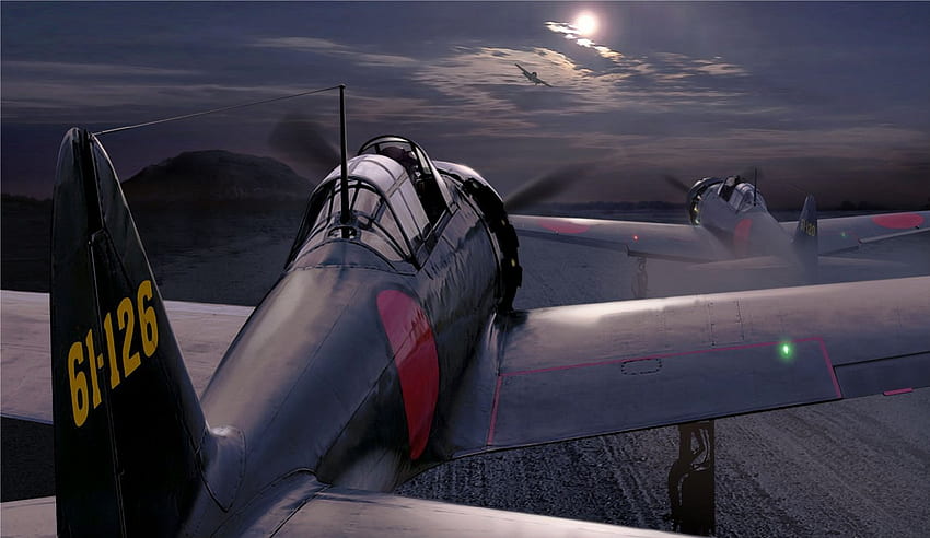 Moonlight Takeoff, A6M2, Warbird, Zero, Fighter, Aircraft HD тапет