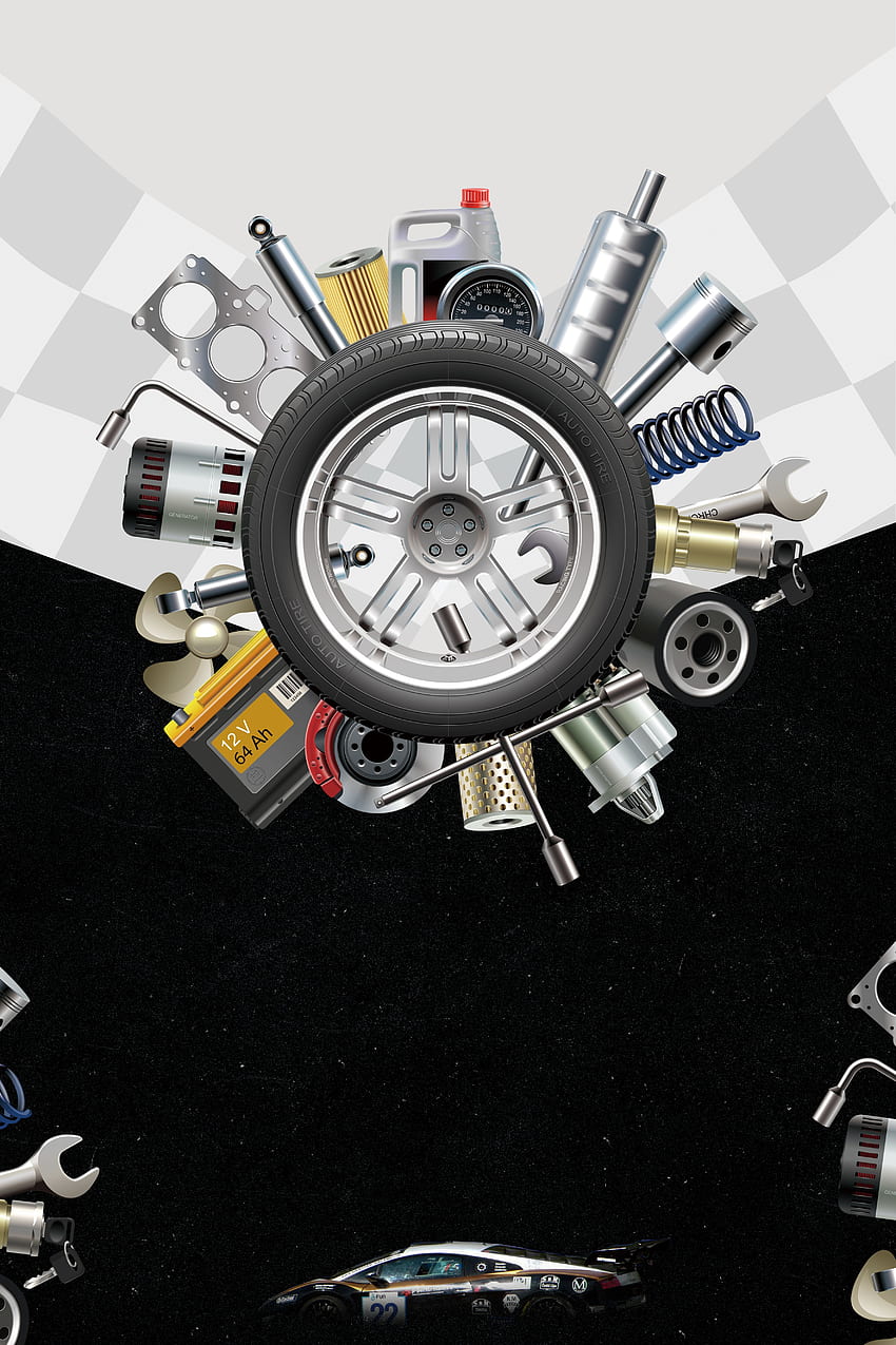 創造的なタイヤ修理ツール車の修理ポスターの背景素材。 タイヤ修理、自動車修理、タイヤ修理ツール HD電話の壁紙