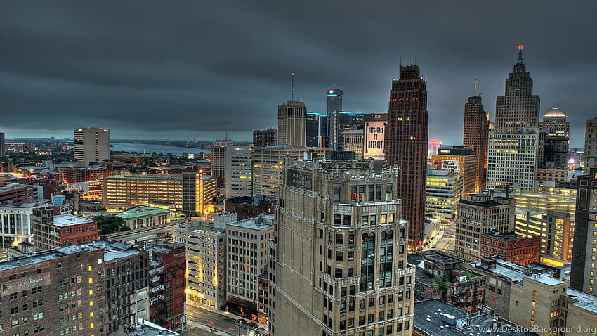 Spectaculaire Detroit Skyline Dark Full Background, Downtown Detroit Fond d'écran HD