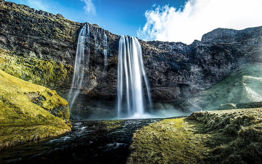 Seljalandsfoss, waterfall, stream, landscape, Iceland HD wallpaper