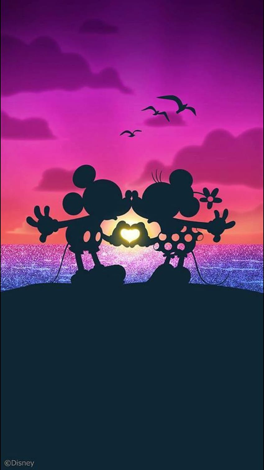 ミッキーとミニー。 図面。 ディズニー、ディズニー、ディズニーの愛、ミッキーマウスとミニーの恋 HD電話の壁紙