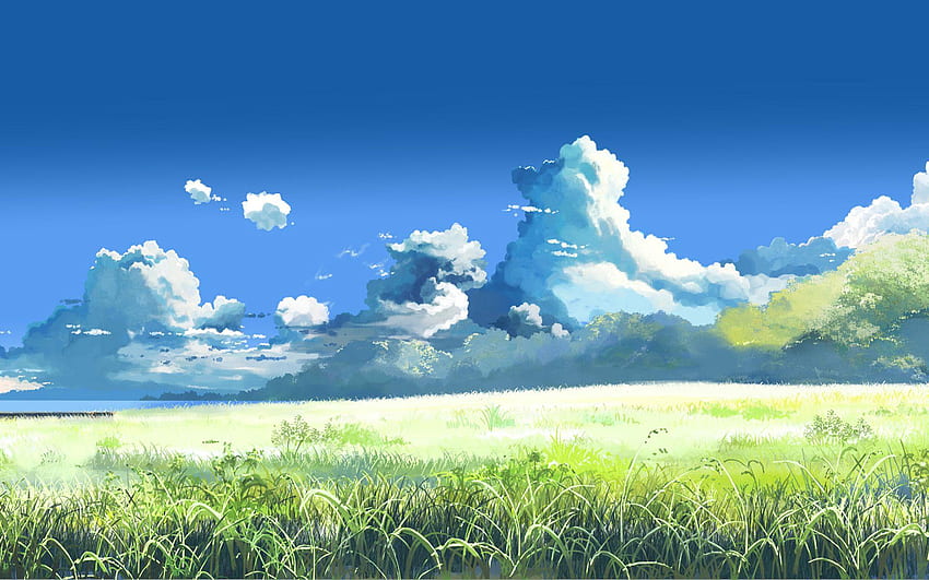 Sceneria trawy anime, zielona sceneria anime Tapeta HD