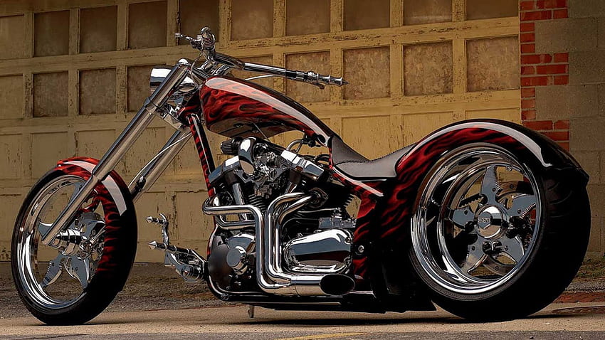 Fiery Ride, custom built, red, motorcycle, bike, motorbike HD wallpaper