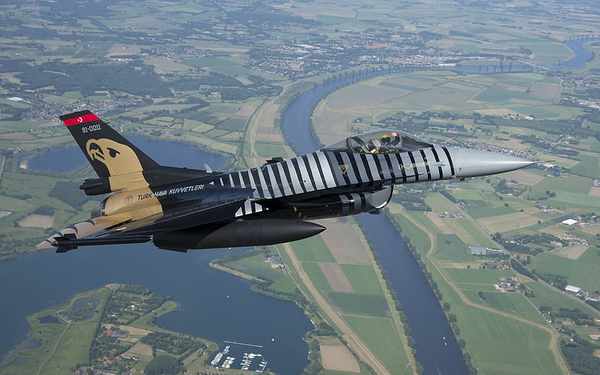 F-16C Fighting Falcon, Tureckie Siły Powietrzne, samoloty bojowe, F-16C, Turcja, samoloty wojskowe, F-16 na niebie Tapeta HD