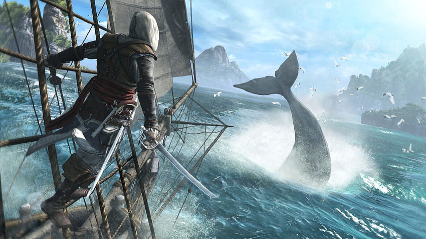assassins, Creed, Iv, Black, Flag, Assassin, Pirate, Edward, Kenuey, Edward, Kenway, Ship, Sea / and Mobile Background HD тапет