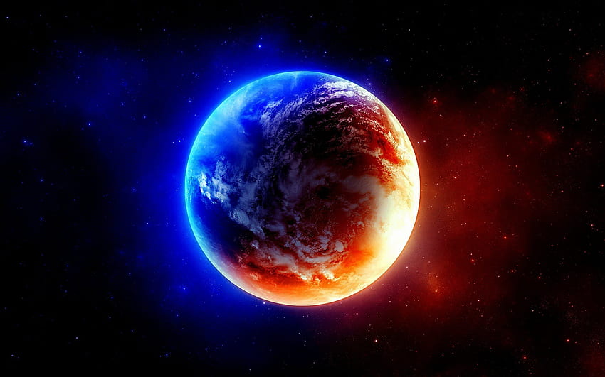 planeta rojo y azul fondo de pantalla