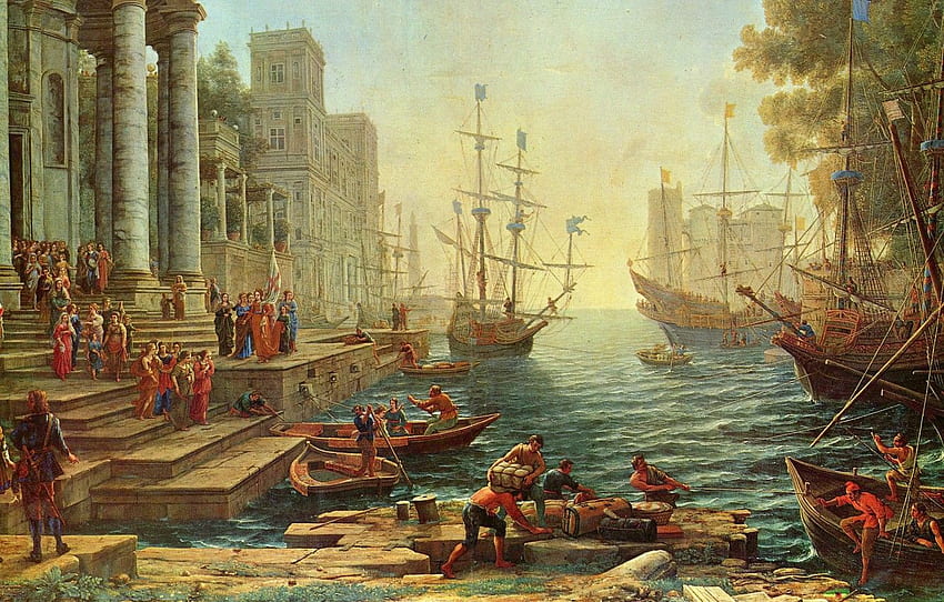painting, painting, Claude Lorrain, 1641, Seaport with the Embarkation of St.Ursula for , section живопись HD wallpaper